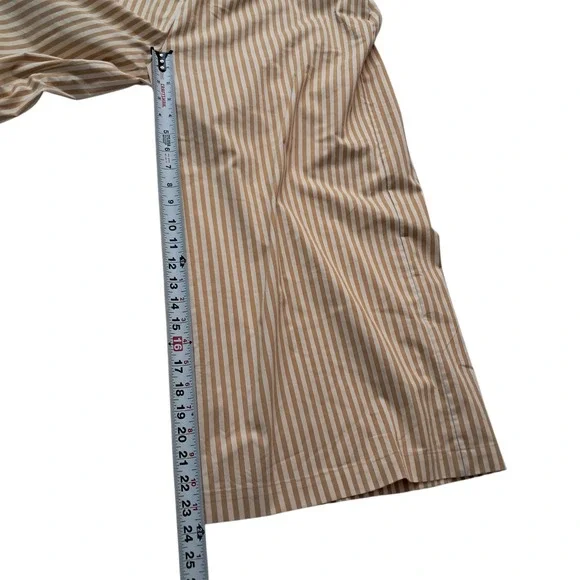 Anthropologie Exquise Danna Jumpsuit Women's Medium Camel Beige Wide Leg Striped
